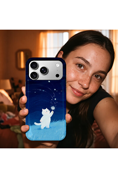EDELFU iPhone 17 PRO Uyumlu - Uslu Kedi, Çift Katmanlı Kapak, Parlak Yüzey Koruyucu Kılıf