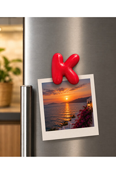 LioraeAtelier K Harfi Buzdolabı Magneti Kırmızı Harf Magnet
