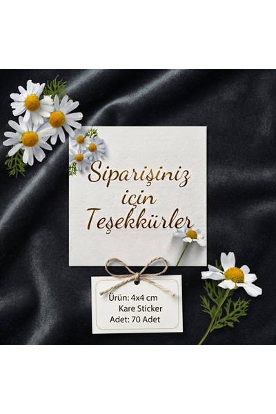 Nur Print Yapışkanlı Sticker Etiket | 4x4 cm "Siparişiniz için Teşekkürler" S...