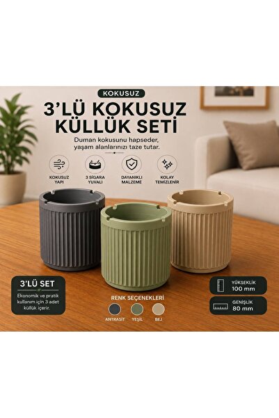 Poliwork 3'lü Kokusuz Küllük Seti Plastik Sigara Küllüğü Yanmaz Plastik Dekor...