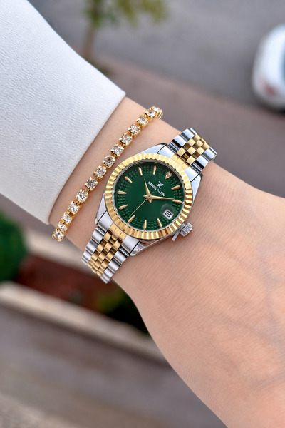 Daniel Klein Kadranı Yeşil Kordonu Altın Metalik Renk 28 Mm 2 Yıl Garantili K...