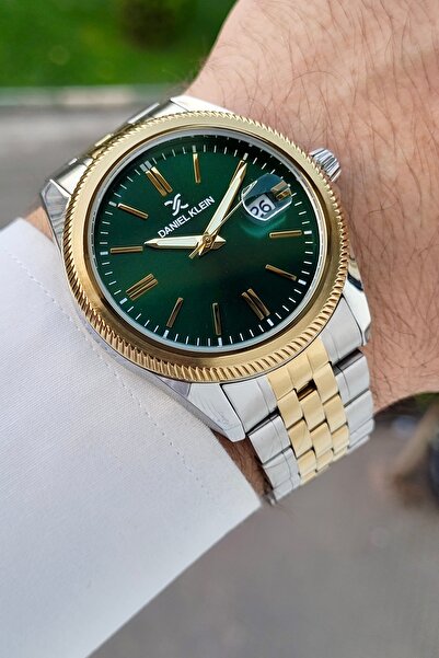 Daniel Klein Kadranı Yeşil Kordonu Gold Gri Renk 41 Mm 5 ATM Takvimli Görseld...