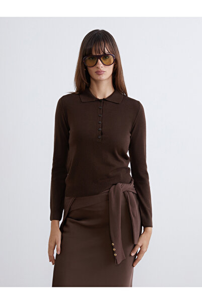 LC Waikiki Nevavm Lcw Vision Brown Polo Neck Women's Knitwear Sweater with a ...