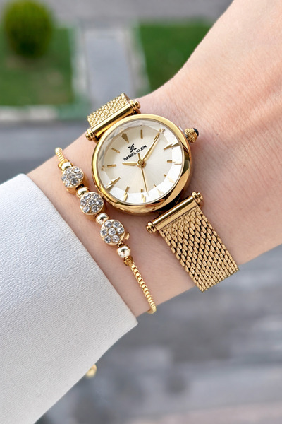 Daniel Klein Women's Wristwatch with Yellow Dial and Gold Color 26 mm Strap, ...