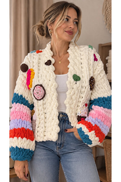 Zuviel Deco Handmade El yapımı örgü tasarım Candy puffy hırka, Peluş hırka