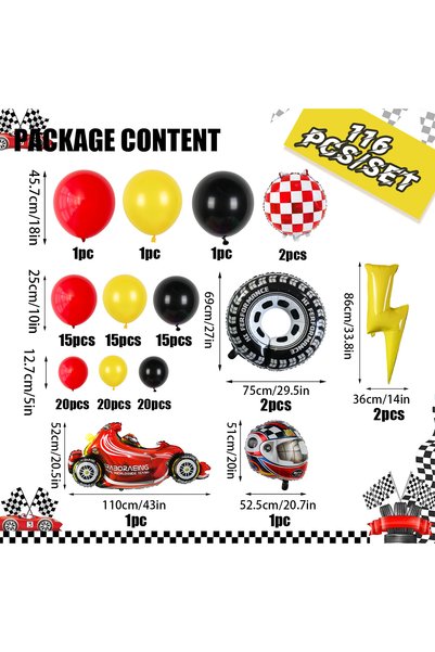 Choice Other 116pcs Racing Theme Party Balloon Set, Plaid, Red, Yellow and Bl...