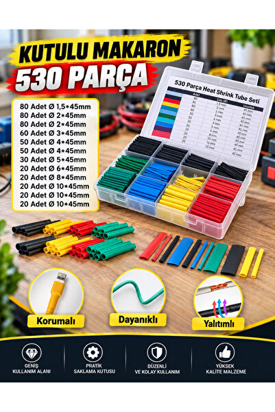 Unichrome Kutulu 530 Parça Makaron Kablo Yalıtım Isı Boru Daralan Kablo Tamir