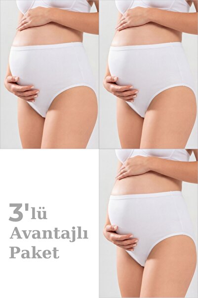 Arma Yıldız 3'lü Paket Kadın Beyaz Pamuklu Likralı Yüksek Bel Hamile Lohusa K...