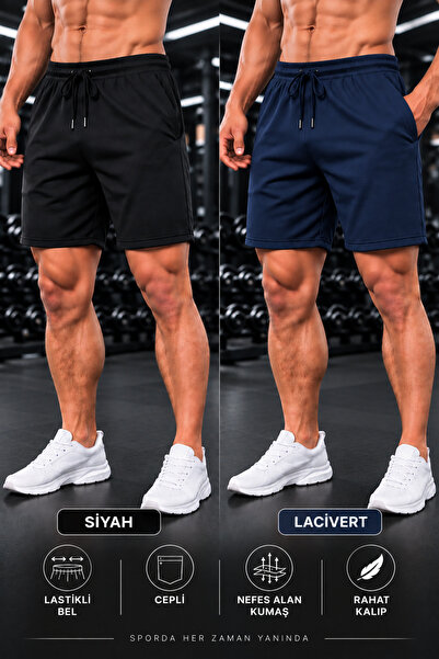 TREND ALİSSE 2 li paket Erkek COLL bermuda yazlık şort siyah lacivert