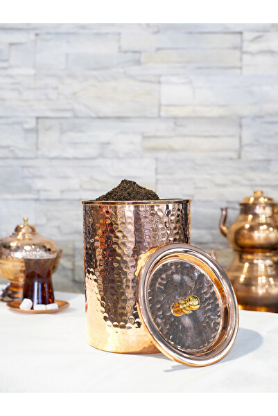 Bakır Concept Copper Tea Canister Hammered Forged Model Shiny Copper Color