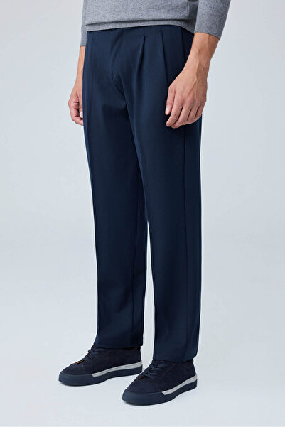 Danger Men's baggy fit pleated fabric trousers navy blue 0172dngr