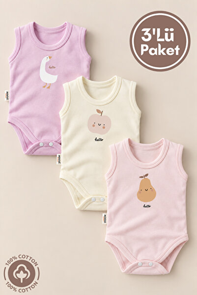 miniel organic Kız Bebek %100 Organik Pamuklu Cute Fruit Baskılı 0-12 Ay 3lü ...