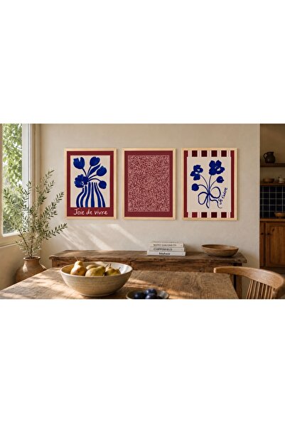 Boho wellness studio Ahşap Çerçeveli Joie de Vivre Mavi Çiçekler Poster Seti