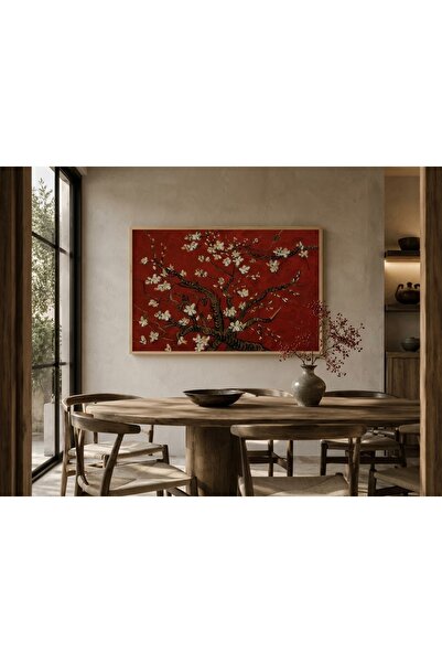 Boho wellness studio Çerçeveli MDF Kırmızı Çiçekli Dal Van Gogh Esintili Tablo