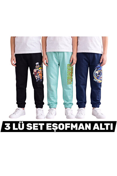 Merve Nur Tekstil Children's Boys' Sweatpants Large Printed 3-Piece Set