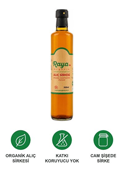 RAYA Organik Alıç Sirkesi 500 ml Cam Şişe Katkısız Geleneksel Fermente Salata Sos