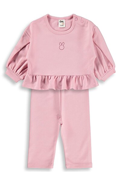 Civil Baby Tavşan Baskılı Fırfırlı 6-18 Ay Takım - Pembe