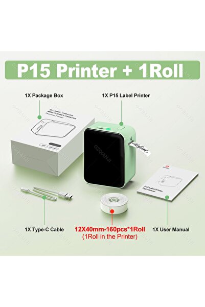 choice2 P15-GR Add 1Roll Marklife P15 Wireless Bluetooth Label Printer Portab...