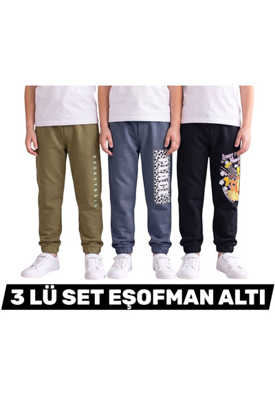 Minik Motion Children's Boys' Sweatpants Large Printed 3-Piece Set