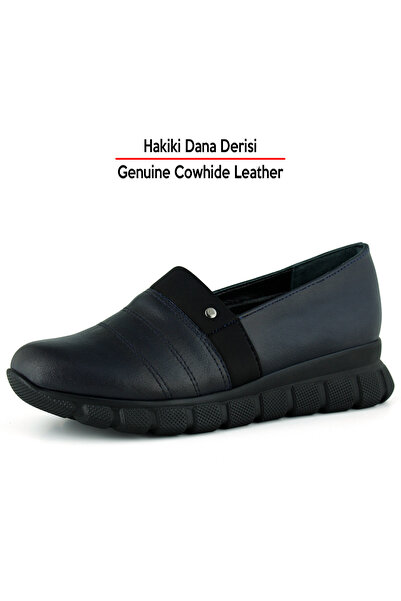 Erkan Saçmacı Lorraine Lacivert Hakiki Dana Derisi Streç Dolgu Topuklu Günlük Ayakkabı