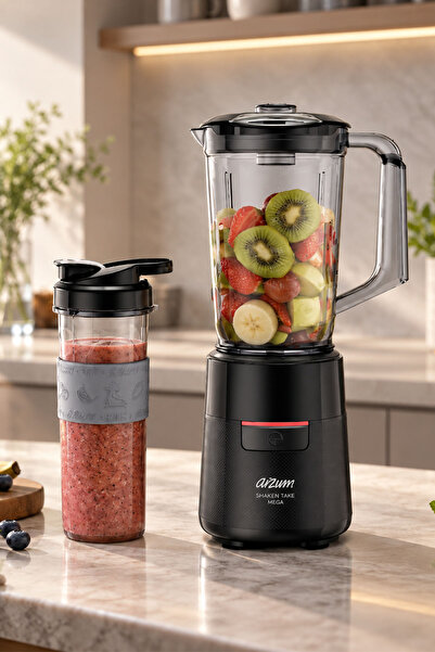 Arzum AR1193 Shake’N Take Mega Sürahi Blender Siyah 500 W 1 L + 550 ml Şişe