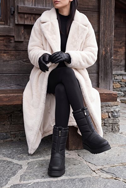 Marjin Women's Snow Boots Thick Serrated Fur Inside Sole Front Zipper Elastic...