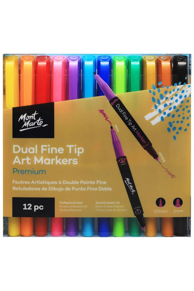 Mont Marte Premium Çift İnce Uçlu Alkollü Art Marker 12'li