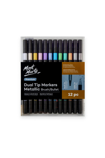 Mont Marte Premium Çift Uçlu Marker Metalik Fırça/Kurşun 12'li