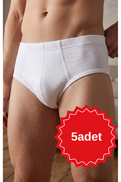 BSM Men's 5-Pack White 100% Cotton Ribbed Briefs Soft and Breathable Classic ...