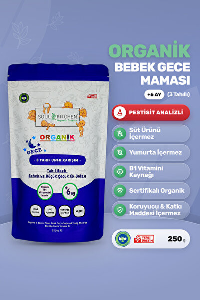 Soul Kitchen Organik Ürünler Organik Bebek Gece Kaşık Maması 3 Tahıllı B1 Vit...