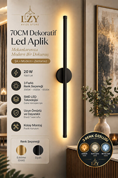 Lzy Avize Store 70 CM Ortadan Kılıç Aplik Minimalist Tasarım Siyah Led Aplik ...