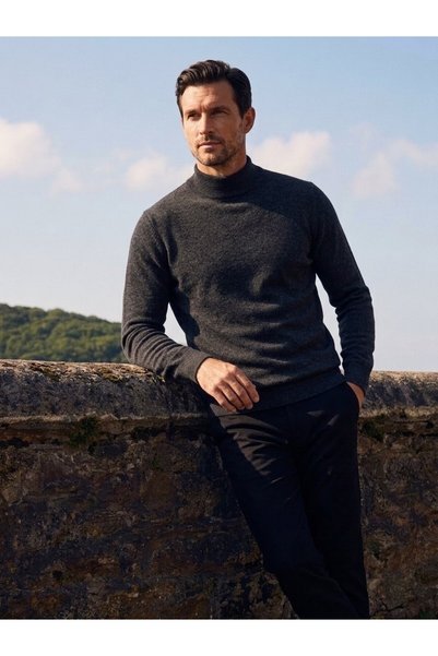 ONNO Men's Half Fishman Collar Knitwear Sweater with Elastic Waist, Steel Kni...