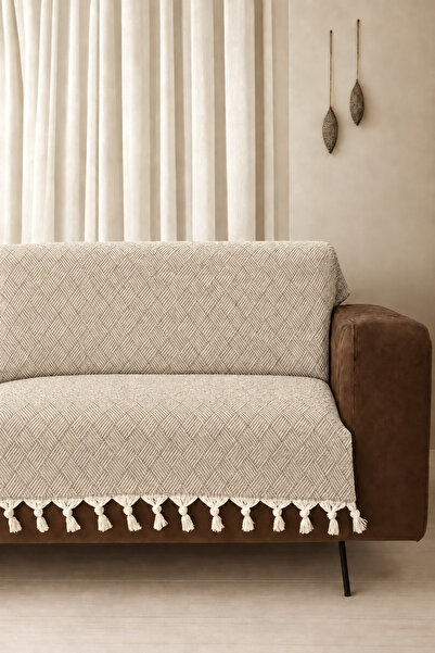 LUNGA VİTA Dama Desen Dokuma %100 Pamuklu Çok Amaçlı Pike Koltuk Örtüsü 180x230