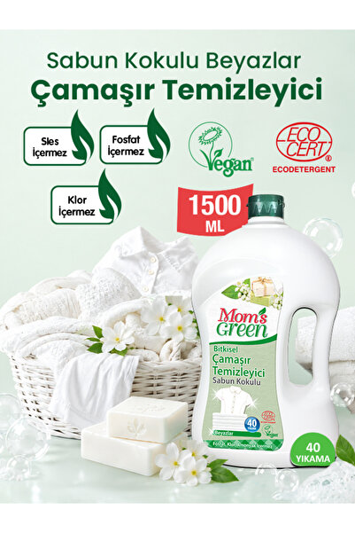 Mom's Green Bitkisel Çamaşır Deterjanı Beyazlar İçin Sabun Kokulu 1,5 Litre