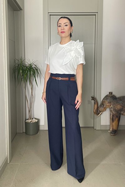 Butik Kemerli Pileli Yüksek Bel Palazzo Pantolon