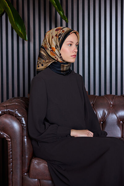 Aker Siyah 90X90 İpek Krep Saten Eşarp