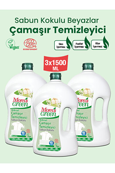Mom's Green 3'lü Set- Bitkisel Çamaşır Deterjanı Beyazlar İçin Sabun Kokulu (...