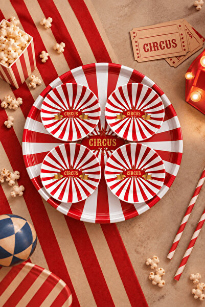 Sarkap Home 26 cm Circus Kırmızı Tabağı ve 4'lü Çerezlik Seti