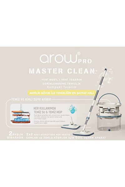 AROW Yeni Nesil Master Clean Temizlik Seti 2+2 Başlıklı Özel Seri Şeffaf Gövde
