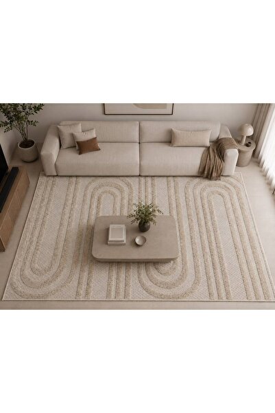 Nilgun Krem Yumuşak Dokulu Halı Kilim Salon Mutfak Koridor Yolluk Dokuma Makine Halısı