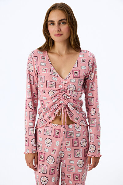 Penti Pembe Postcard Pointel Uzun Kollu Tişört Pijama Üstü