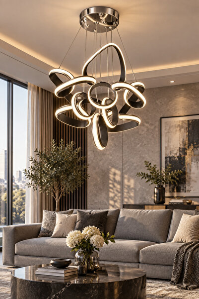 Ulucam Aydınlatma Kelebek 4 Halkalı Siyah Power Led Sarkıt Avize Modern Salon