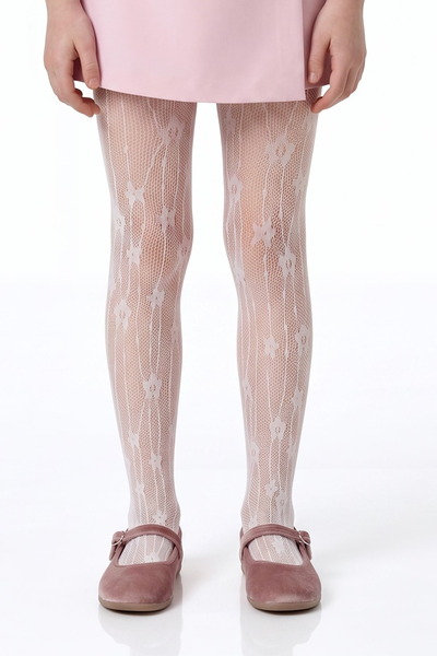 Penti Girl's White Pretty Floral Fishnet Pantyhose