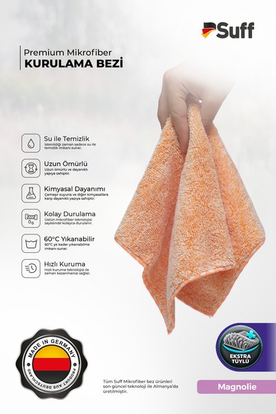 Suff Magnolie Microfiber Carbon-Based Drying Cloth Large Size for Oil-Based Surfaces and Cabinets 70X50 cm Orange