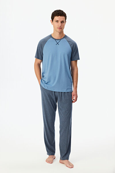 Penti Erkek Tailored Blue Pantolon Kısa Kollu Pijama Takımı