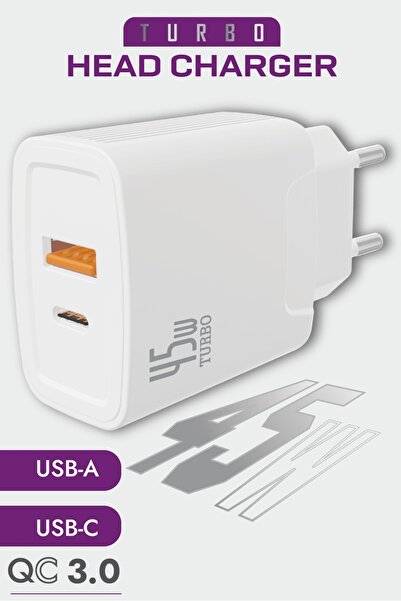 Soffany 45W Hızlı Şarj Adaptörü USB-A USB-C Çift Girişli Type-C Şarj Başlığı ...