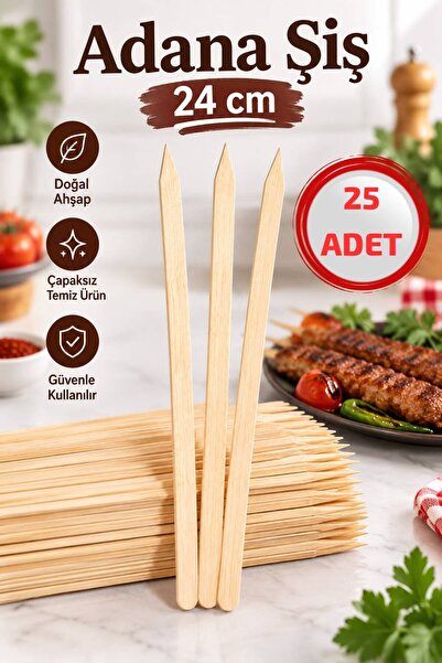 VENON 25 Adet 🔥 Adana Şiş Ahşap Pişime Çubukları Tahta Şiş Ahşap Çubuk 🍖KAL...