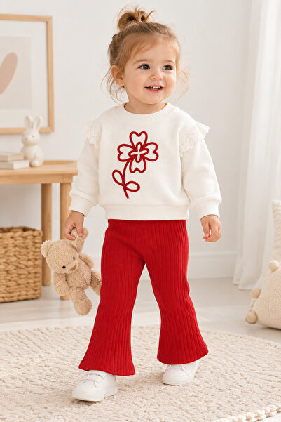 NOTA KİDS Baby Girl 100% Cotton 3-18 Months Red Flower Printed Bottom and Top...