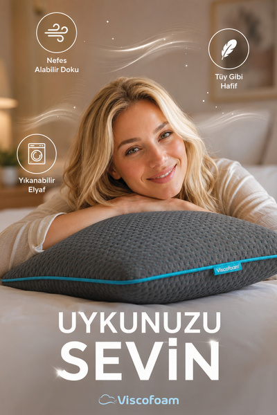 Viscofoam 2 Pieces Dark Blue Comfort Fiber Pillow 60X40 cm - Gray