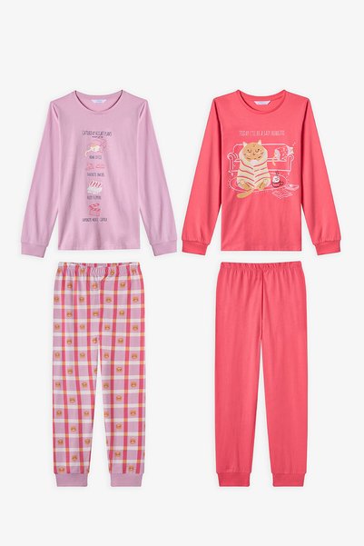 Penti Kız Çocuk Pembe Caturday Night Uzun Kollu 2'li Pijama Takımı